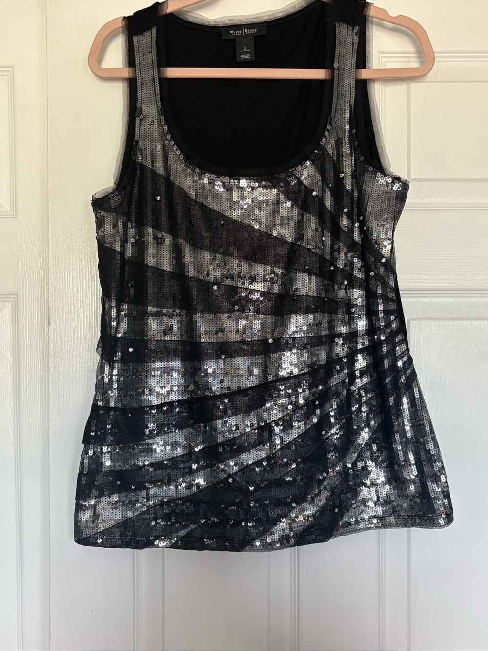 White House Black Market Black and Silver Sequin Tank Top